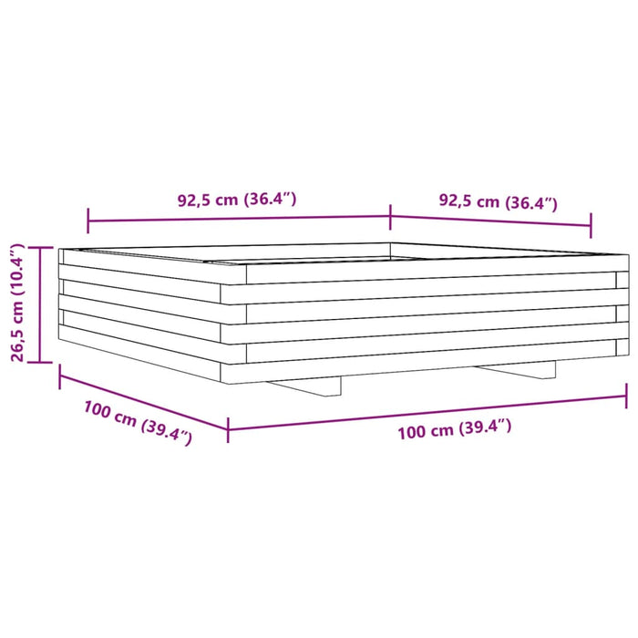 Plantekasse hvit 100x100x26,5 cm heltre furu