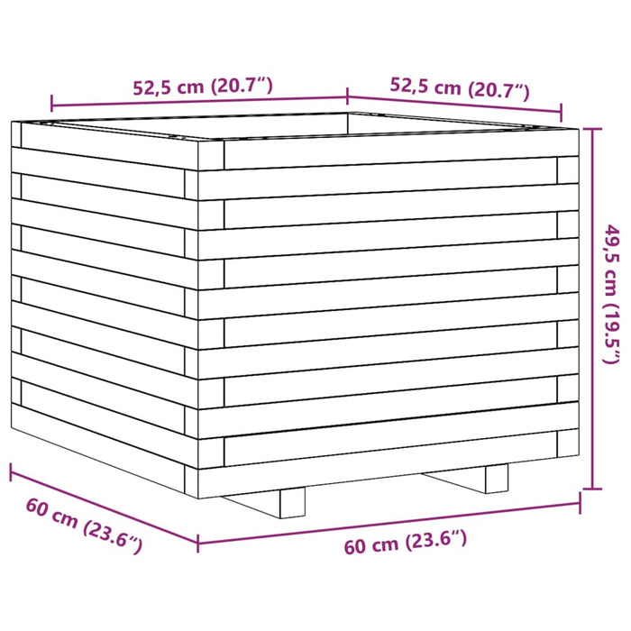 Plantekasse hvit 60x60x49,5 cm heltre furu