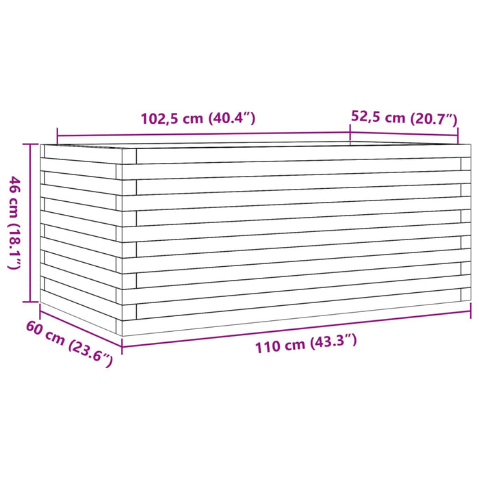 Plantekasse hvit 110x60x46 cm heltre furu