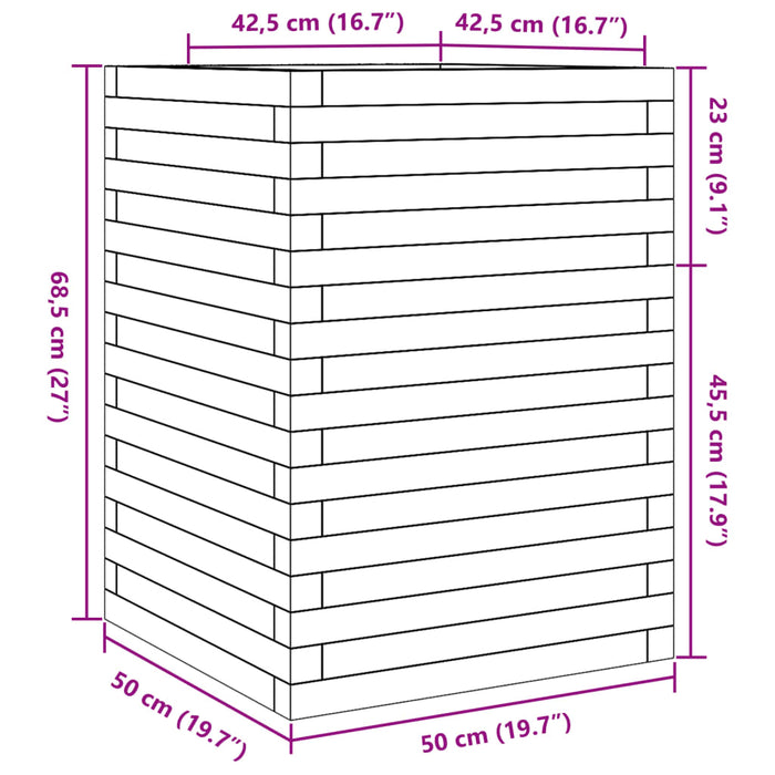 Plantekasse voksbrun 50x50x68,5 cm heltre furu