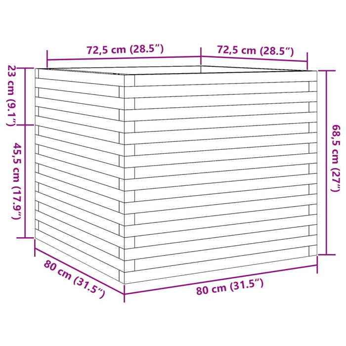 Plantekasse 80x80x68,5 cm heltre furu