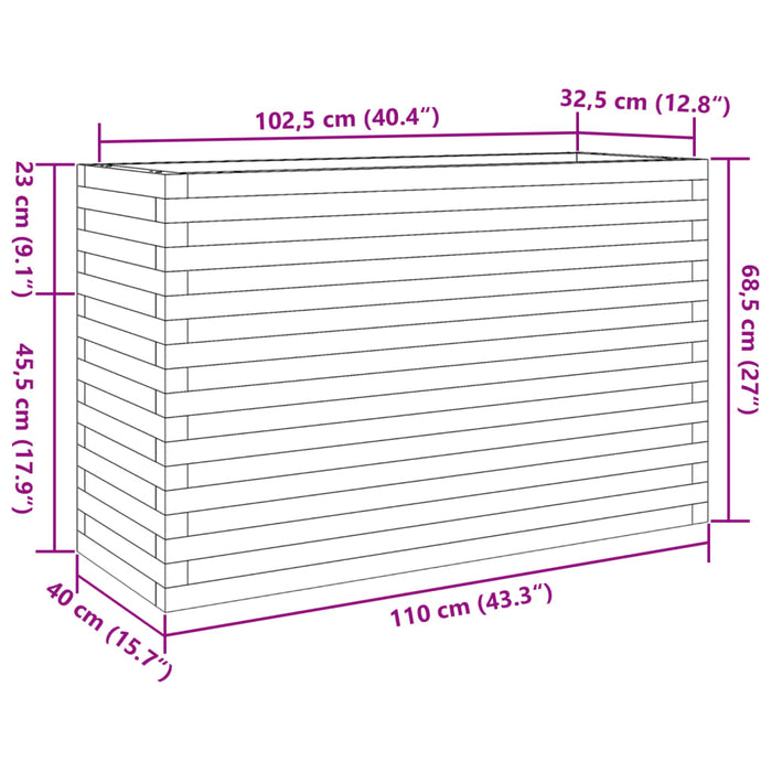 Plantekasse 110x40x68,5 cm heltre furu