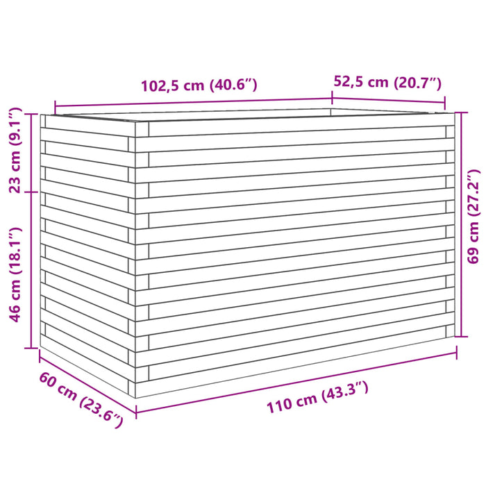 Plantekasse 110x60x68,5 cm heltre furu