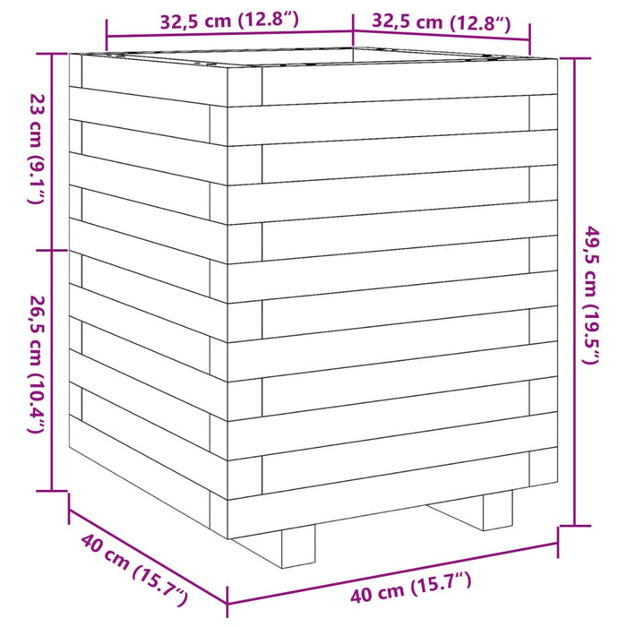 Plantekasse voksbrun 40x40x49,5 cm heltre furu