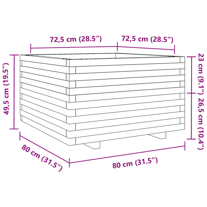 Plantekasse 80x80x49,5 cm heltre furu