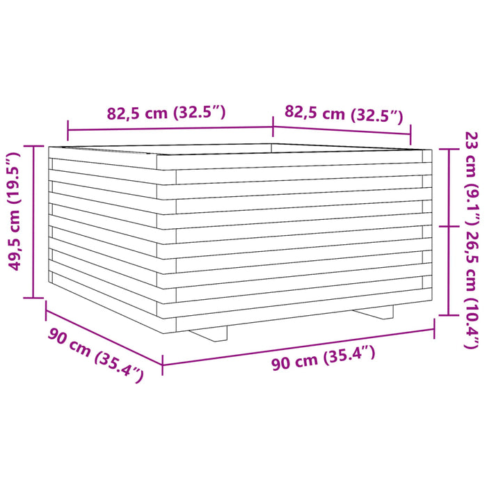 Plantekasse 90x90x49,5 cm heltre furu