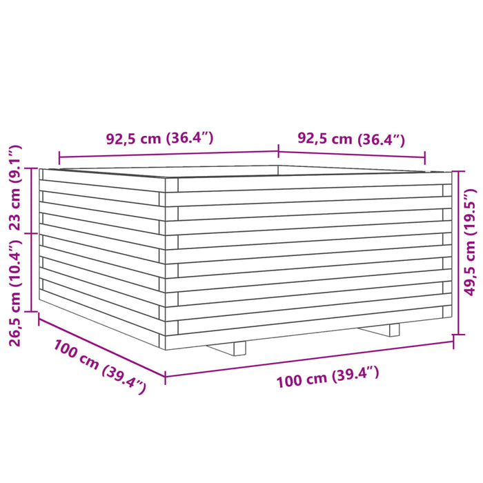 Plantekasse 100x100x49,5 cm heltre furu