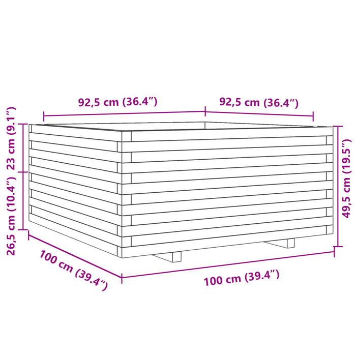 Plantekasse hvit 100x100x49,5 cm heltre furu