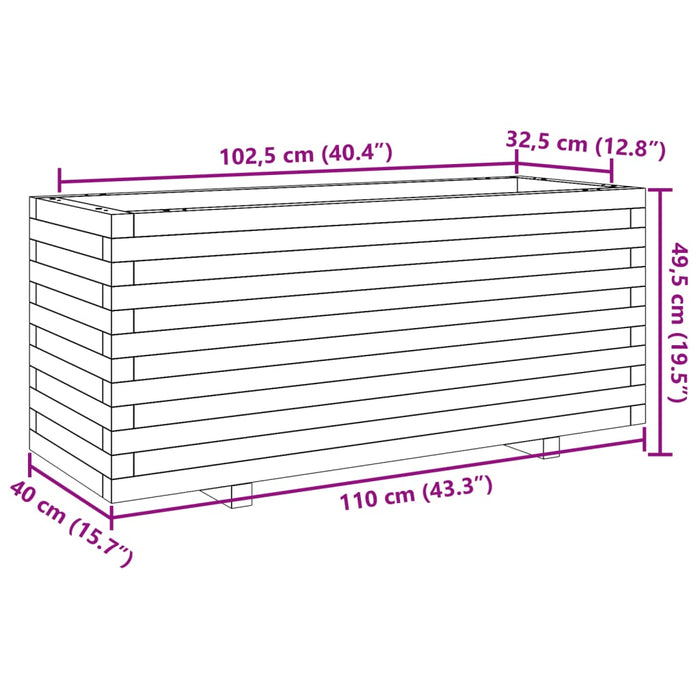 Plantekasse hvit 110x40x49,5 cm heltre furu