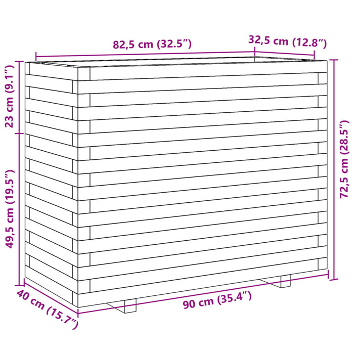 Plantekasse 90x40x72,5 cm heltre furu