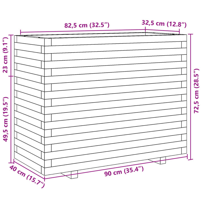 Plantekasse hvit 90x40x72,5 cm heltre furu