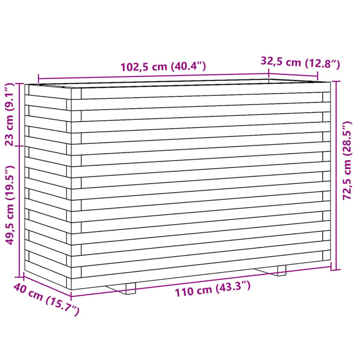 Plantekasse 110x40x72,5 cm heltre furu