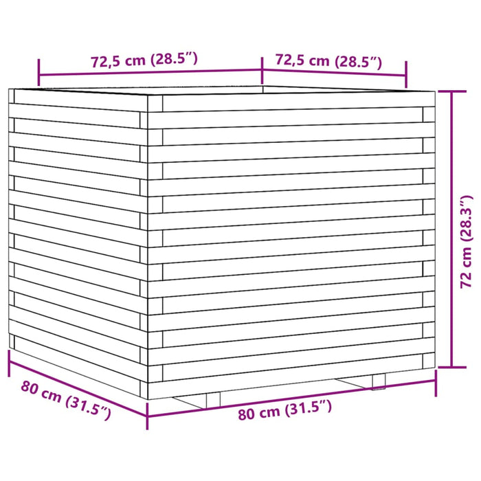 Plantekasse hvit 80x80x72 cm heltre furu