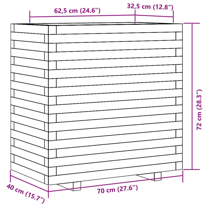 Plantekasse hvit 70x40x72 cm heltre furu