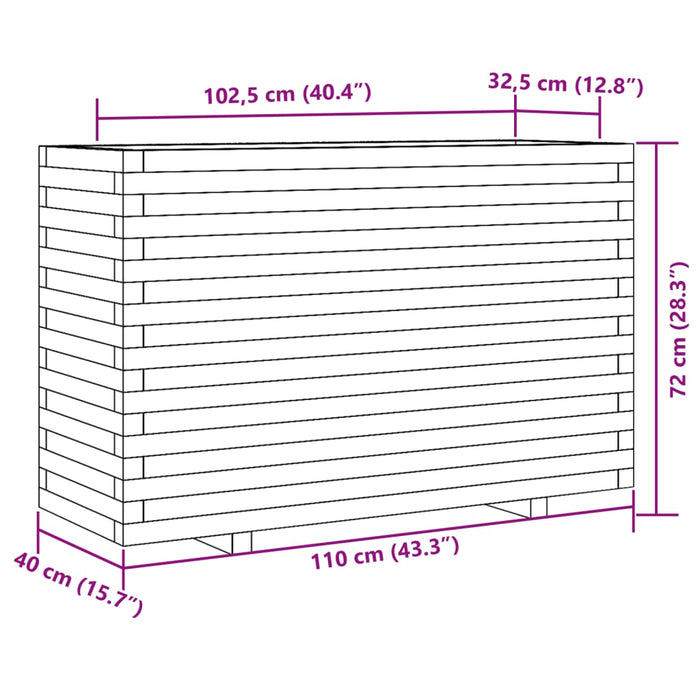 Plantekasse 110x40x72 cm heltre furu