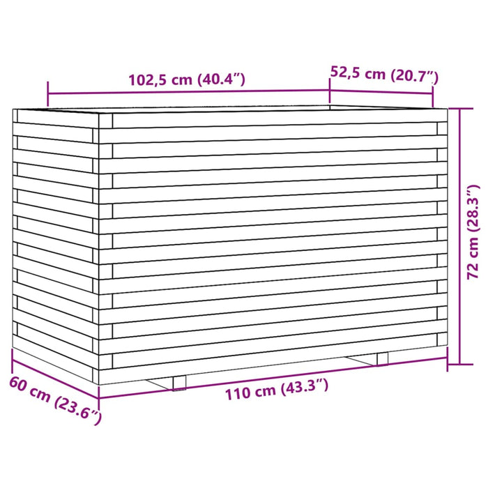 Plantekasse 110x60x72 cm heltre furu