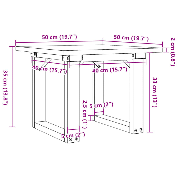 Salongbord O-ramme 50x50x35 cm heltre furu og støpejern