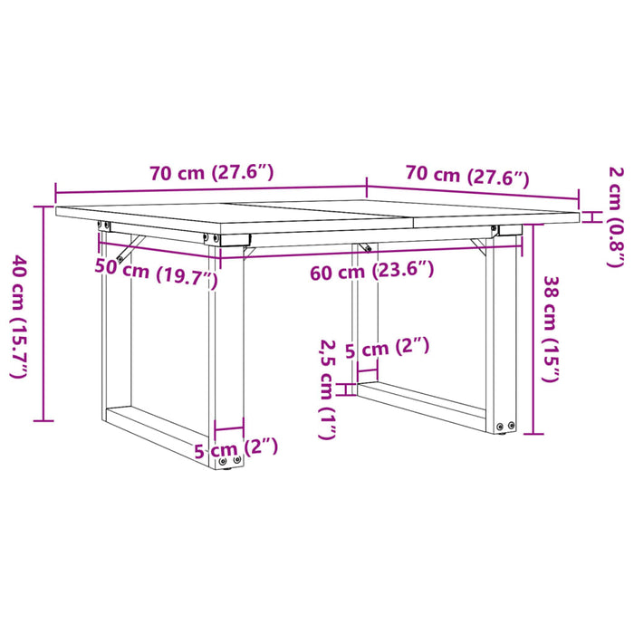 Salongbord O-ramme 70x70x40 cm heltre furu og stål