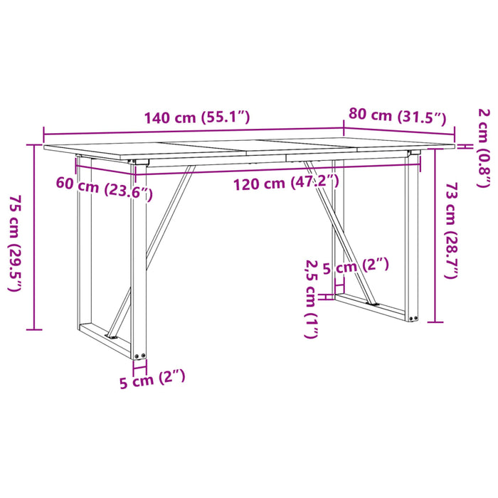 Spisebord O-ramme 140x80x75 cm heltre furu og støpejern