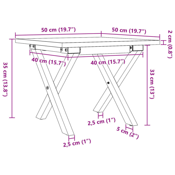 Salongbord X-ramme 50x50x35 cm heltre furu og støpejern