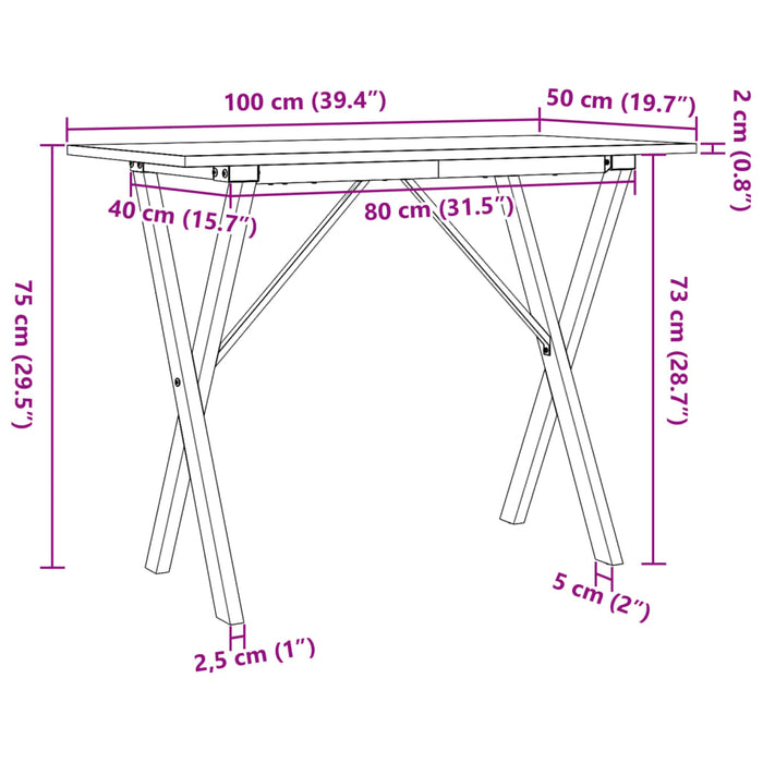 Salongbord X-ramme 100x50x75 cm heltre furu og støpejern