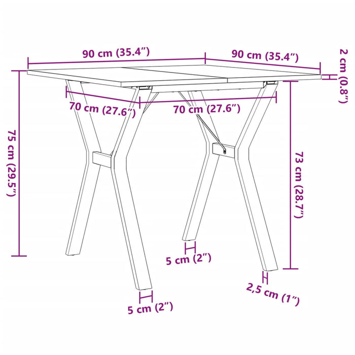 Spisebord Y-ramme 90x90x75 cm heltre furu og støpejern