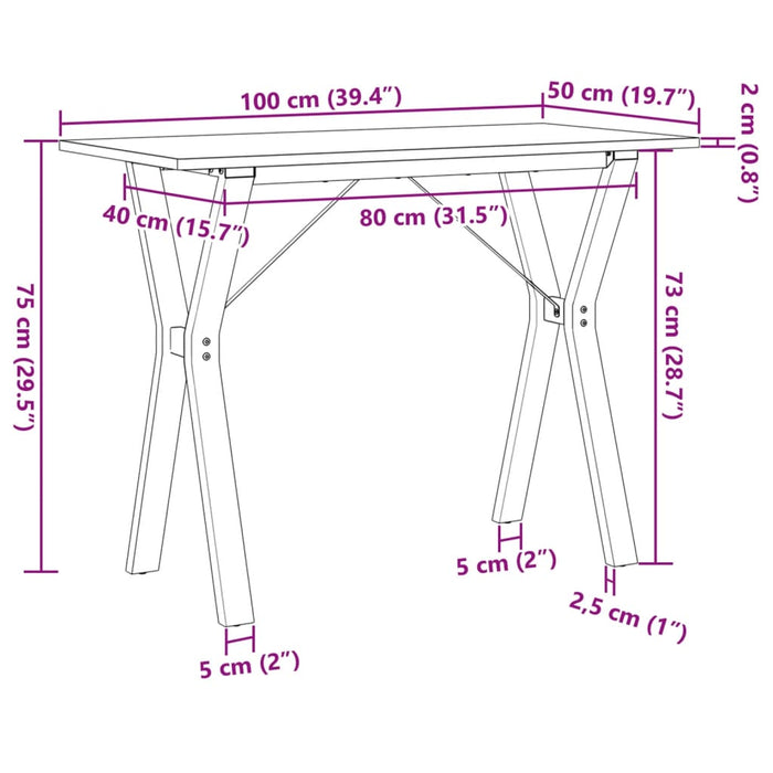 Spisebord Y-ramme 100x50x75 cm heltre furu og støpejern