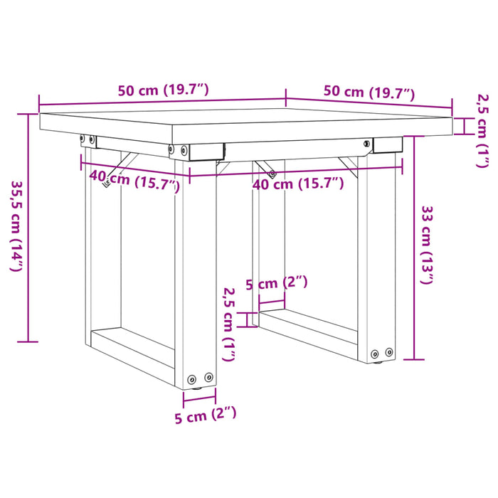 Salongbord O-ramme 50x50x35,5 cm heltre furu og støpejern