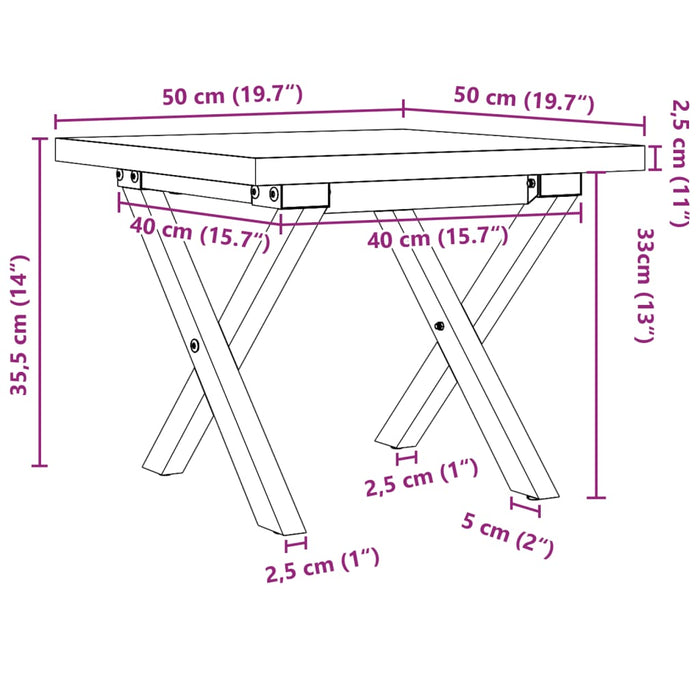 Salongbord X-ramme 50x50x35,5 cm heltre furu og støpejern