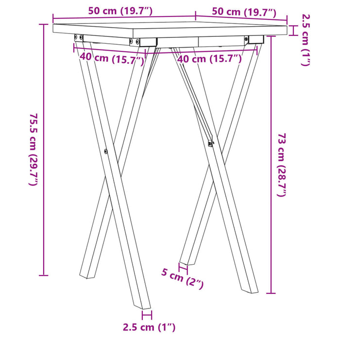 Spisebord X-ramme 50x50x75,5 cm heltre furu og støpejern