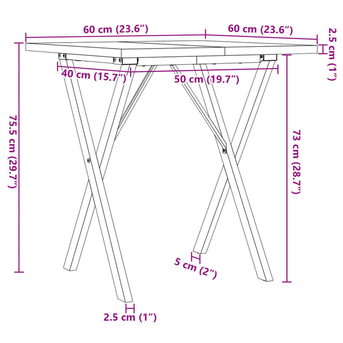 Spisebord X-ramme 60x60x75,5 cm heltre furu og støpejern