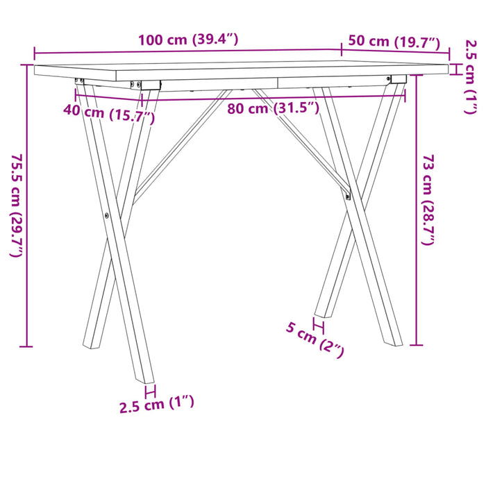 Spisebord X-ramme 100x50x75,5 cm heltre furu og støpejern