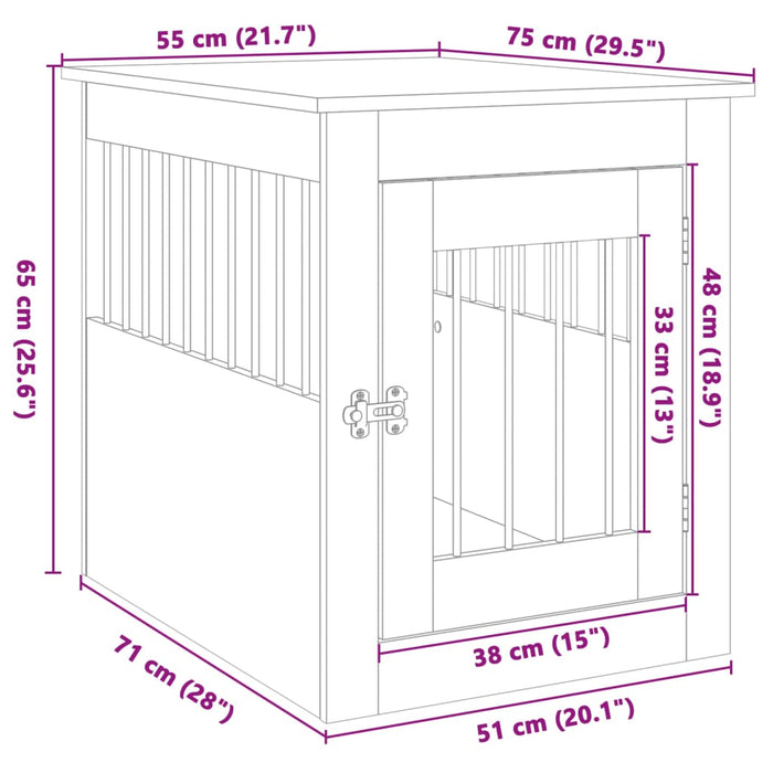 Hundeburmøbler sonoma eik 55x75x65 cm konstruert tre