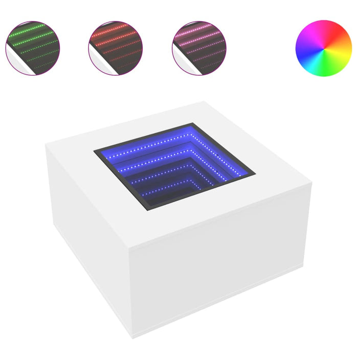 Salongbord med LED hvit 60x60x40 cm konstruert tre