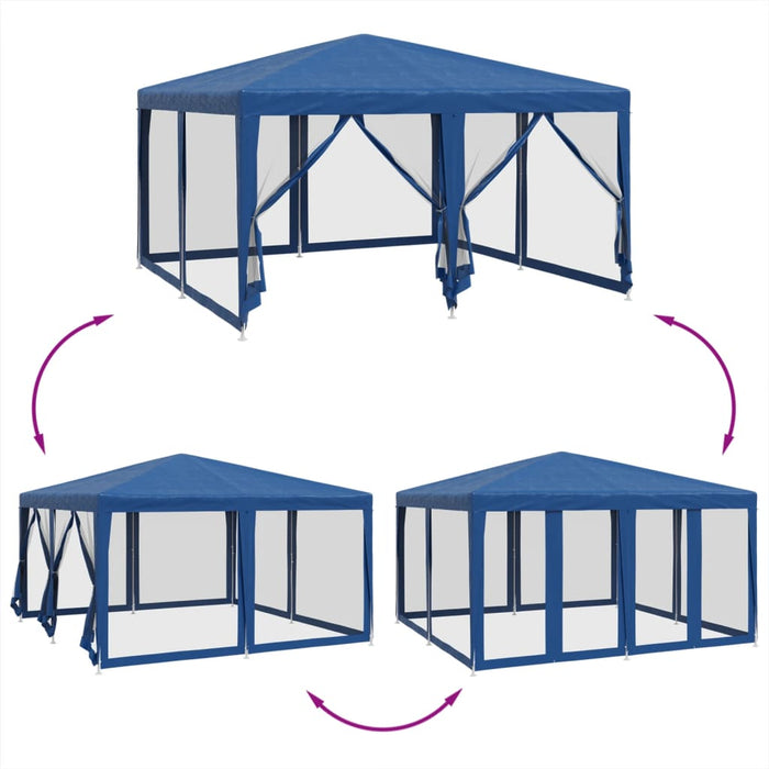 Festtelt med 8 sidevegger av netting blå 4x4 m HDPE