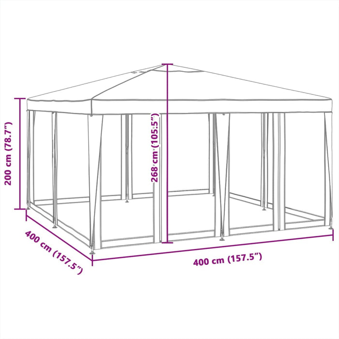 Festtelt med 8 sidevegger av netting blå 4x4 m HDPE