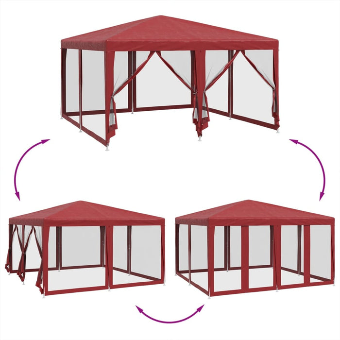 Festtelt med 8 sidevegger av netting rød 4x4 m HDPE