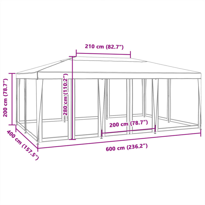 Festtelt med 10 sidevegger av netting blå 6x4 m HDPE