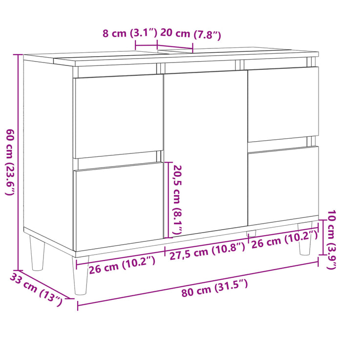 Servantskap sonoma eik 80x33x60 cm konstruert tre