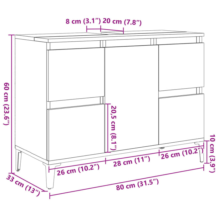 Servantskap sonoma eik 80x33x60 cm konstruert tre