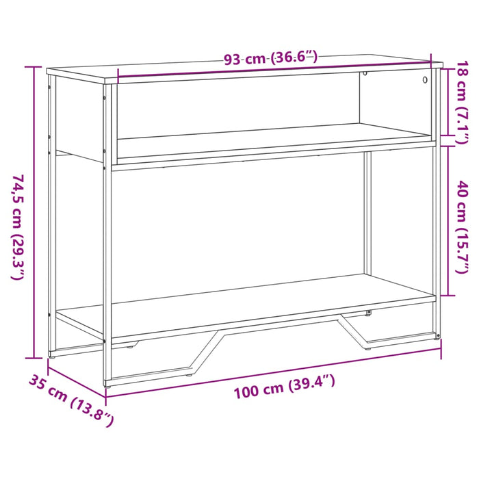 Konsollbord grå sonoma 100x35x74,5 cm konstruert tre