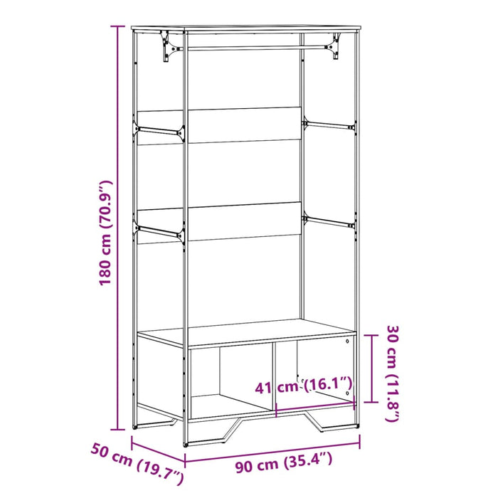 Garderobe svart 90x50x180 cm konstruert tre