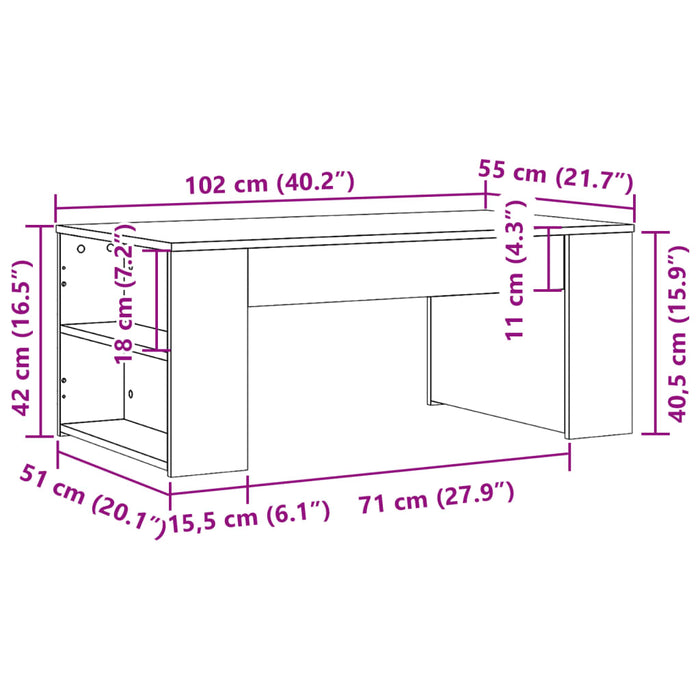 Salongbord sonoma eik 102x55x42 cm konstruert tre