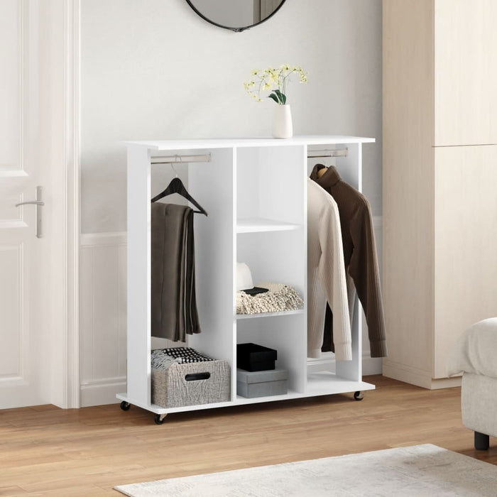 Garderobe med hjul hvit 102x38x110 cm konstruert tre