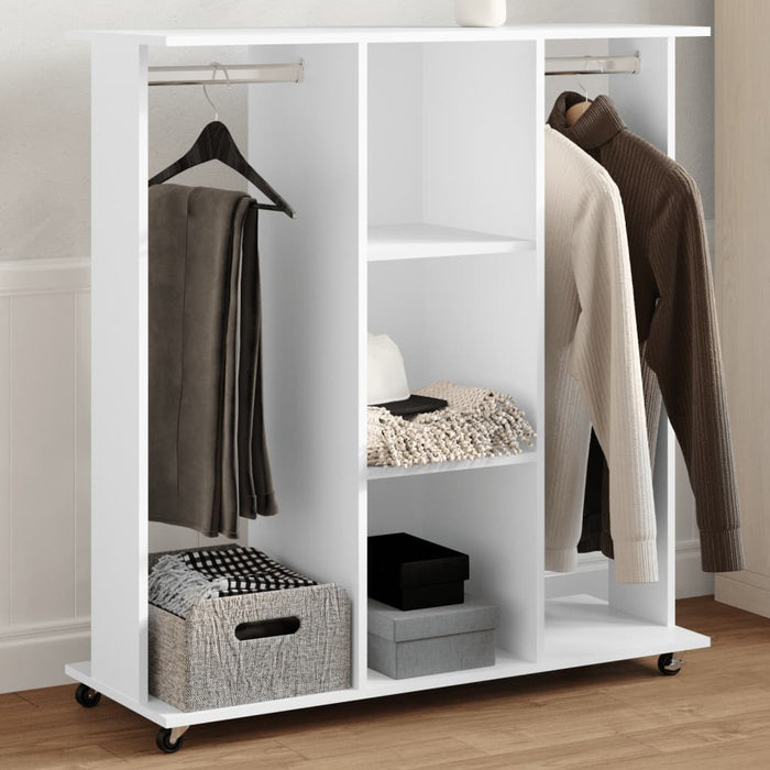 Garderobe med hjul hvit 102x38x110 cm konstruert tre