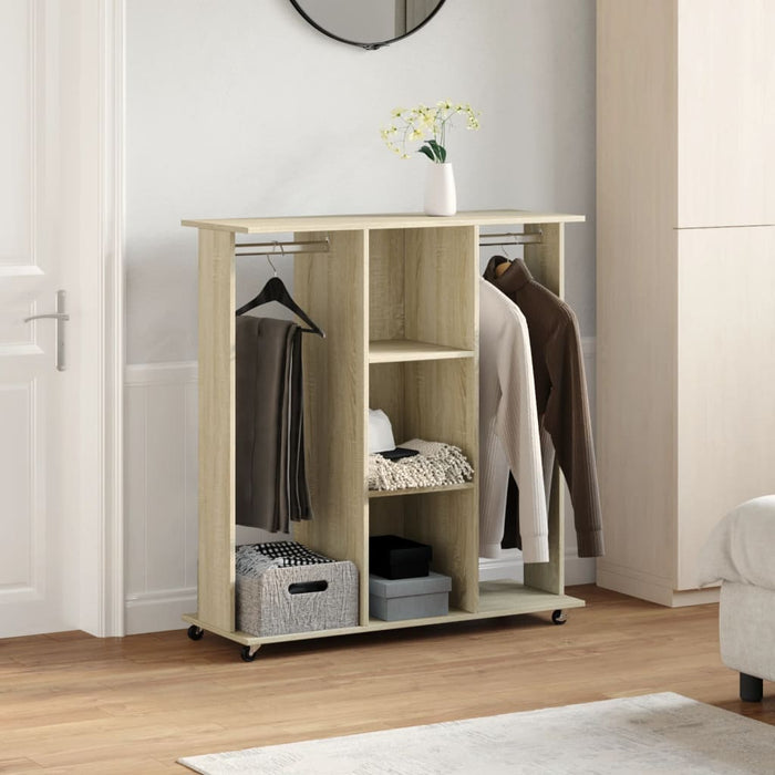 Garderobe med hjul sonoma eik 102x38x110 cm konstruert tre