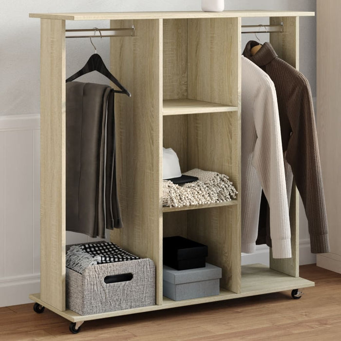 Garderobe med hjul sonoma eik 102x38x110 cm konstruert tre