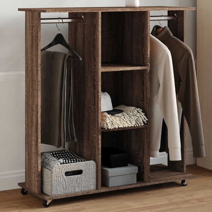 Garderobe med hjul brun eik 102x38x110 cm konstruert tre