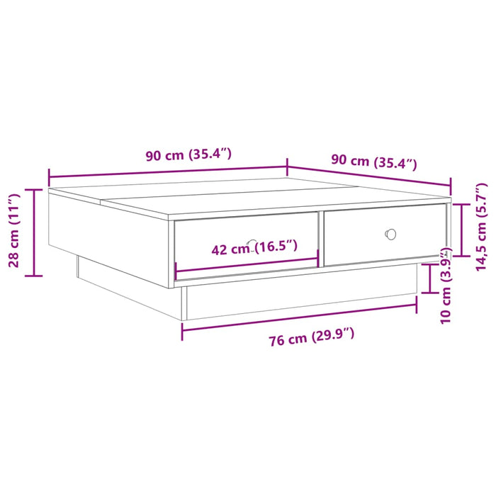 Salongbord brun eik 90x90x28 cm konstruert tre