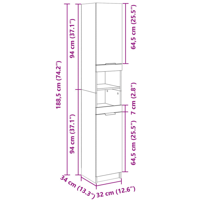 Baderomsskap sonoma eik 32x34x188,5 cm konstruert tre